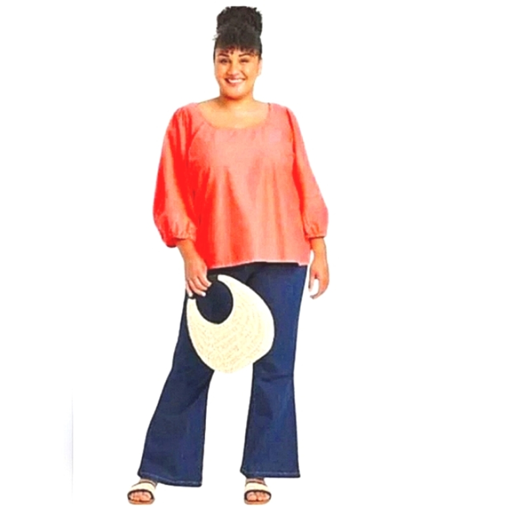 AVA & VIV CORAL  ORANGE DISTRESSED LONG SLEEVE BLOUSE NWT PLUS SIZE 3XL